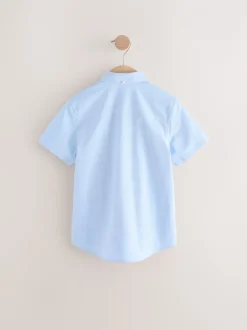 Shirts*Next Wit/blauw - Korte mouwen Oxford overhemden met hoog katoengehalte, 2 stuks verpakking (3-16jr)