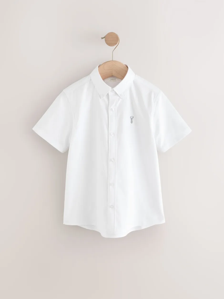 Shirts*Next Wit/blauw - Korte mouwen Oxford overhemden met hoog katoengehalte, 2 stuks verpakking (3-16jr)