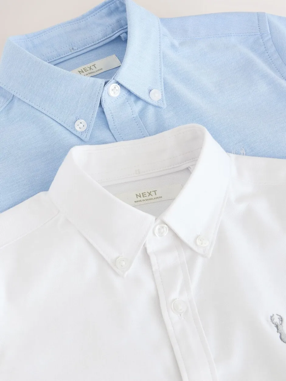 Shirts*Next Wit/blauw - Korte mouwen Oxford overhemden met hoog katoengehalte, 2 stuks verpakking (3-16jr)
