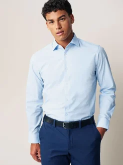 Formele Overhemden|Shirts|Next - Normale Pasvorm - Onderhoudsvriendelijke nette overhemden met lange mouwen met enkele manchetten, verpakking van 2 Wit/blauw