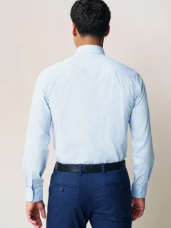 Formele Overhemden|Shirts|Next - Normale Pasvorm - Onderhoudsvriendelijke nette overhemden met lange mouwen met enkele manchetten, verpakking van 2 Wit/blauw