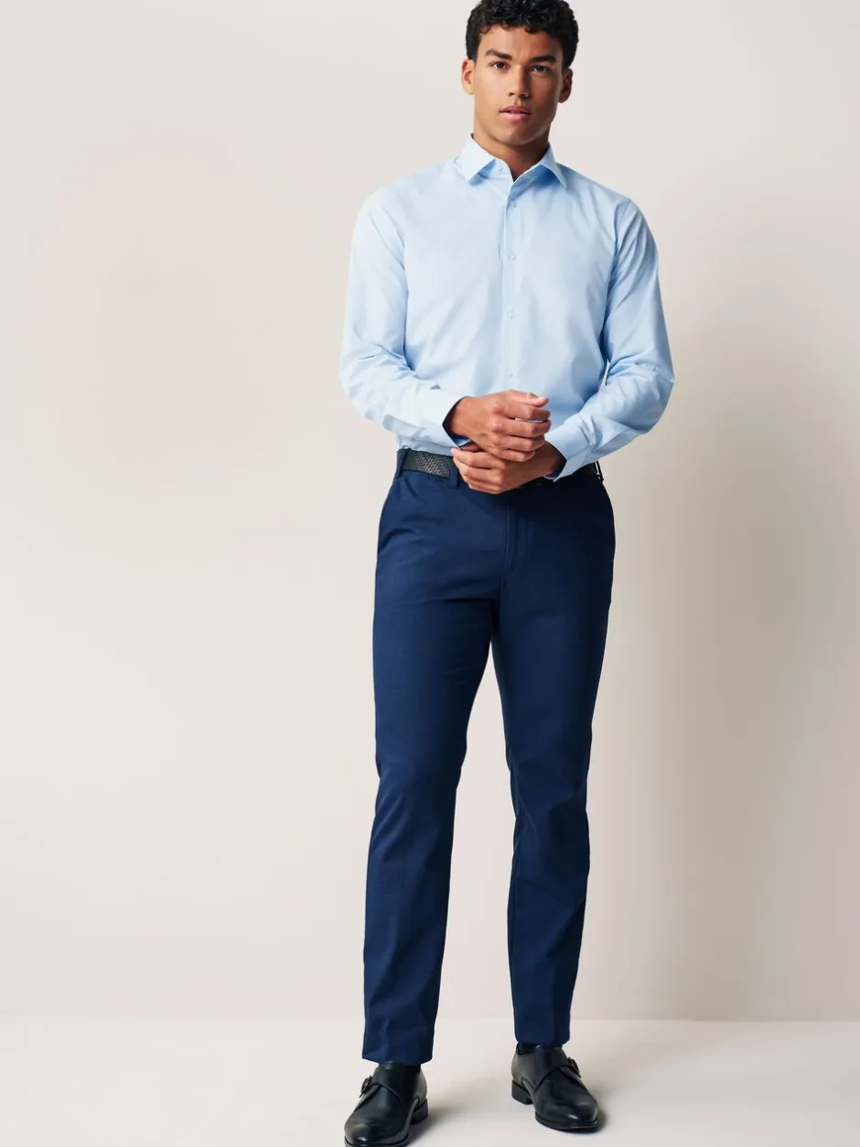 Formele Overhemden|Shirts|Next - Normale Pasvorm - Onderhoudsvriendelijke nette overhemden met lange mouwen met enkele manchetten, verpakking van 2 Wit/blauw