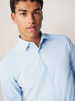 Formele Overhemden|Shirts|Next - Normale Pasvorm - Onderhoudsvriendelijke nette overhemden met lange mouwen met enkele manchetten, verpakking van 2 Wit/blauw