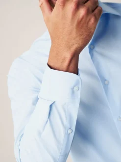 Formele Overhemden|Shirts|Next - Normale Pasvorm - Onderhoudsvriendelijke nette overhemden met lange mouwen met enkele manchetten, verpakking van 2 Wit/blauw