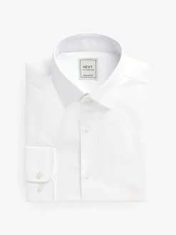 Formele Overhemden|Shirts|Next - Normale Pasvorm - Onderhoudsvriendelijke nette overhemden met lange mouwen met enkele manchetten, verpakking van 2 Wit/blauw