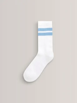 Sokken|Next Wit/blauw - Set van 5 paar geribbelde sokken met verzacht voetbed, katoengehalte en gekleurde boorden