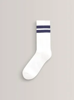 Sokken|Next Wit/blauw - Set van 5 paar geribbelde sokken met verzacht voetbed, katoengehalte en gekleurde boorden