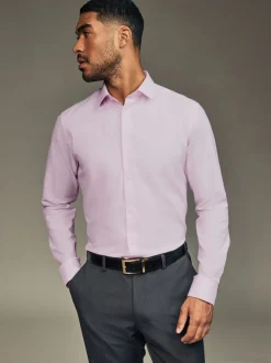 Shirts*Next - Slim Fit Easy Care Textured Single Cuff Smart Shirts 3 Pack Wit/blauw