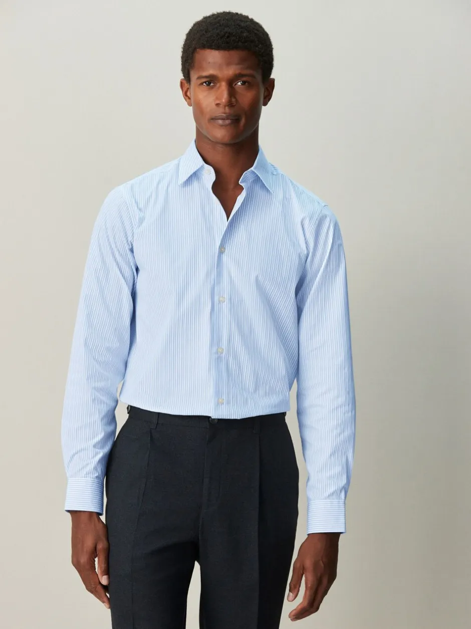 Formele Overhemden|Next - Cotton Rich Long Sleeve Formal Shirt Wit/blauw gestreept