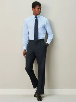 Formele Overhemden|Next - Cotton Rich Long Sleeve Formal Shirt Wit/blauw gestreept
