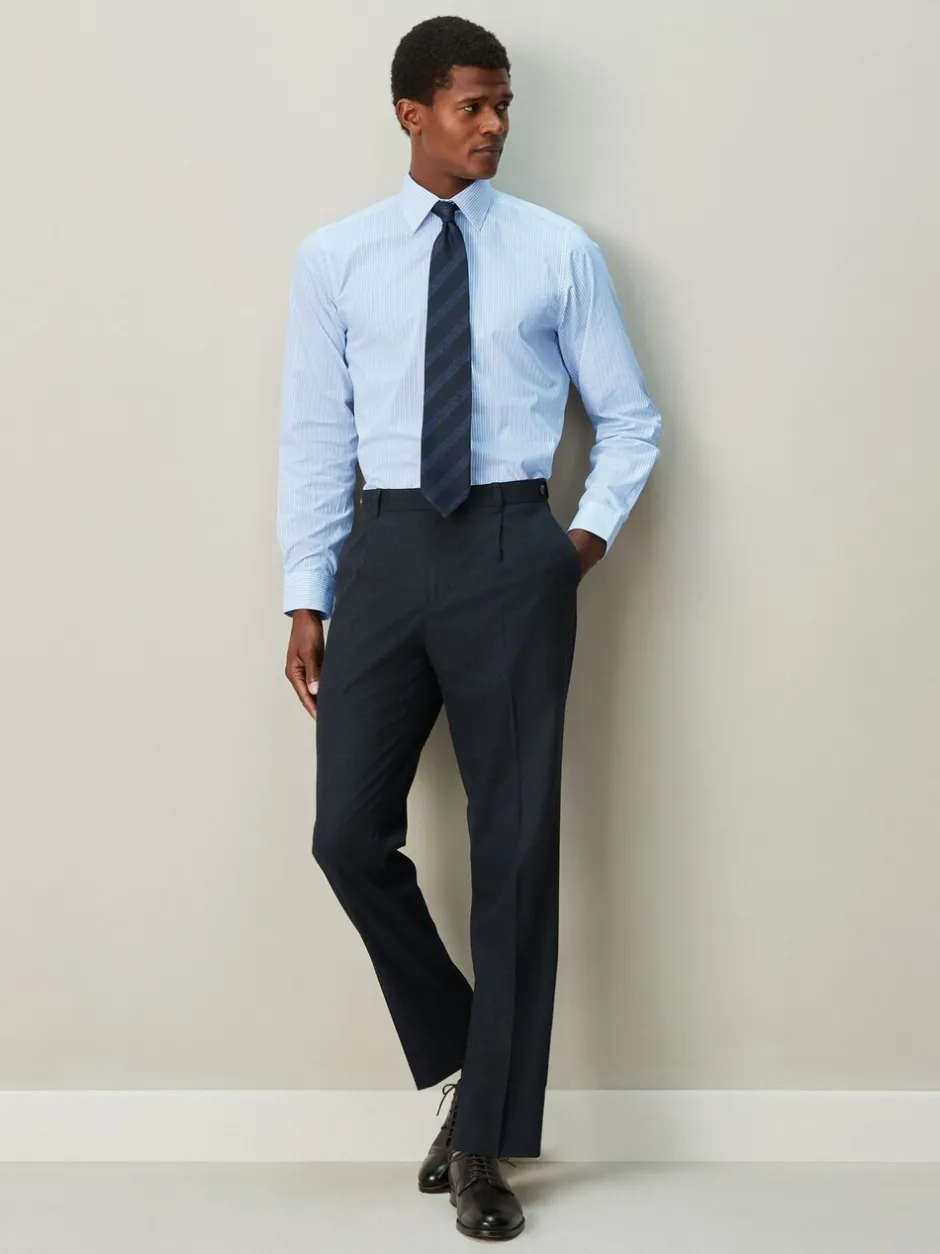 Formele Overhemden|Next - Cotton Rich Long Sleeve Formal Shirt Wit/blauw gestreept