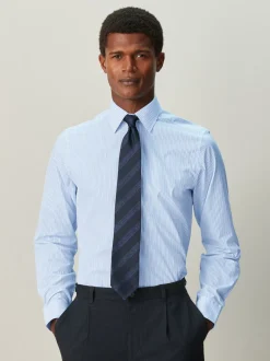Formele Overhemden|Next - Cotton Rich Long Sleeve Formal Shirt Wit/blauw gestreept