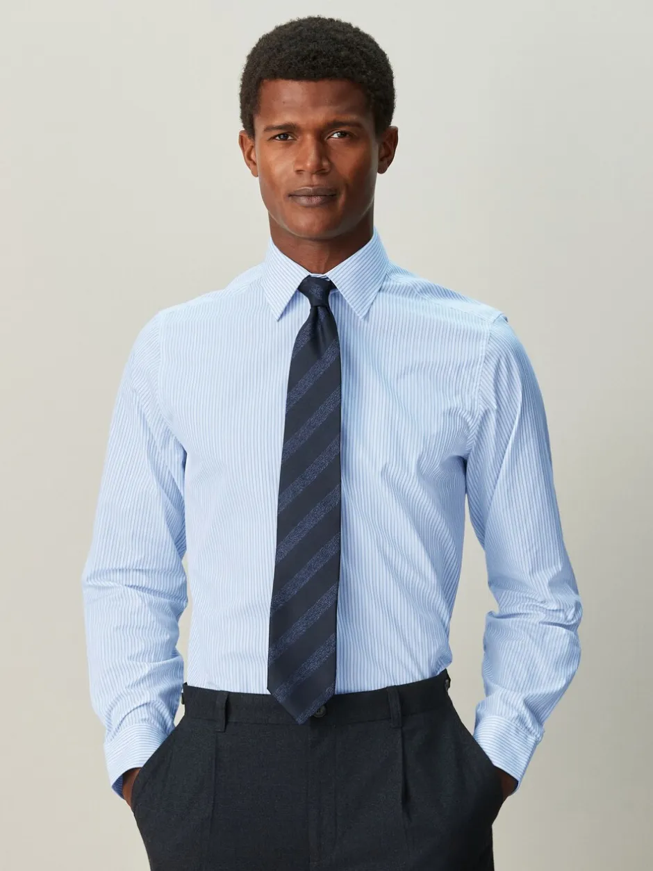 Formele Overhemden|Next - Cotton Rich Long Sleeve Formal Shirt Wit/blauw gestreept