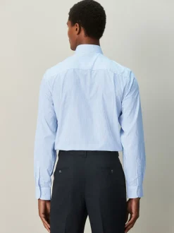 Formele Overhemden|Next - Cotton Rich Long Sleeve Formal Shirt Wit/blauw gestreept
