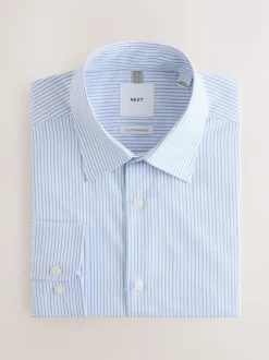 Formele Overhemden|Next - Cotton Rich Long Sleeve Formal Shirt Wit/blauw gestreept