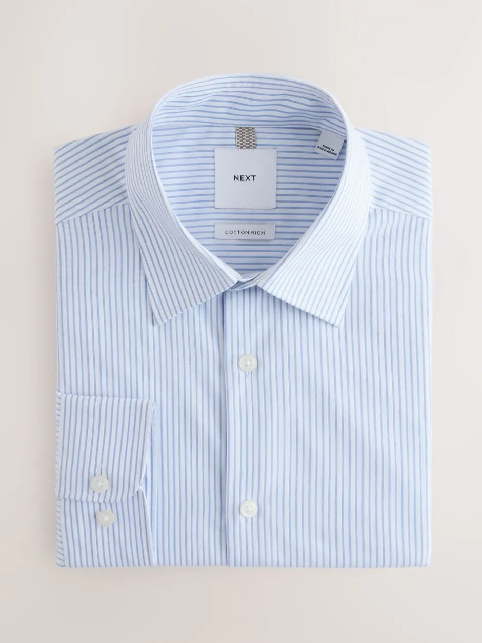 Formele Overhemden|Next - Cotton Rich Long Sleeve Formal Shirt Wit/blauw gestreept