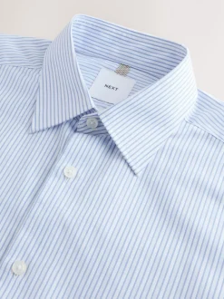 Formele Overhemden|Next - Cotton Rich Long Sleeve Formal Shirt Wit/blauw gestreept