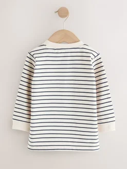 T-Shirts|Tops|Next Wit/blauw gestreepte berenauto - T-shirt met applicatie en lange mouwen (3 mnd-7 jr)