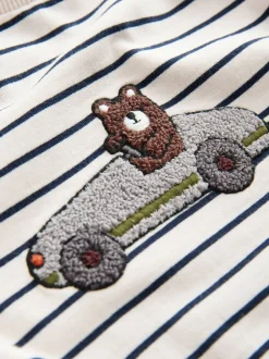 T-Shirts|Tops|Next Wit/blauw gestreepte berenauto - T-shirt met applicatie en lange mouwen (3 mnd-7 jr)