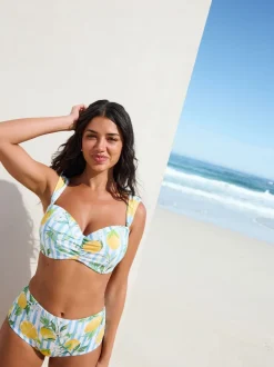 Badkleding*Next Wit/Blauw Piqué Strepen Citroenprint - Bandeaubikinitop met beugel