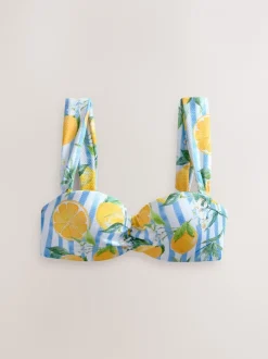 Badkleding*Next Wit/Blauw Piqué Strepen Citroenprint - Bandeaubikinitop met beugel