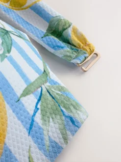 Badkleding*Next Wit/Blauw Piqué Strepen Citroenprint - Bandeaubikinitop met beugel