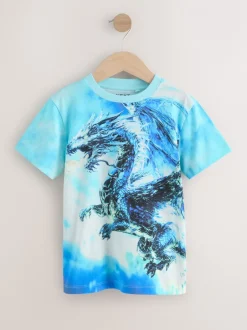 T-Shirts|Tops|Next Wit/blauwe Dragon - T-shirt met normale pasvorm, korte mouwen en all-over print (3-16jr)