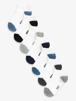 Sokken*Next Wit/blauw/grijs met contrasterende hiel en teen - Verpakking van 7 paar sneakersokken met hoog aandeel katoen