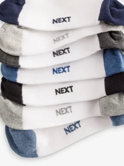 Sokken*Next Wit/blauw/grijs met contrasterende hiel en teen - Verpakking van 7 paar sneakersokken met hoog aandeel katoen