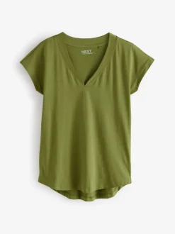 Tops En T-Shirts|Next Wit/grijs/khaki/roest/bruin - Set van 5 T-shirts met V-hals en kapmouwen van 100% katoen