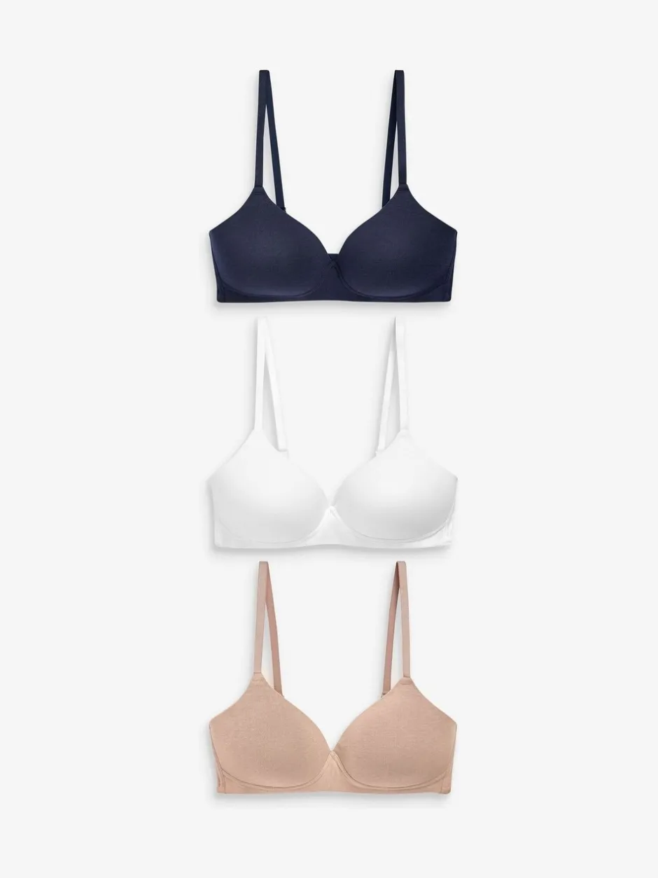 Beha's|Next - Katoenmix ultiem comfort beha's verpakking van 3 Wit/marineblauw/roze