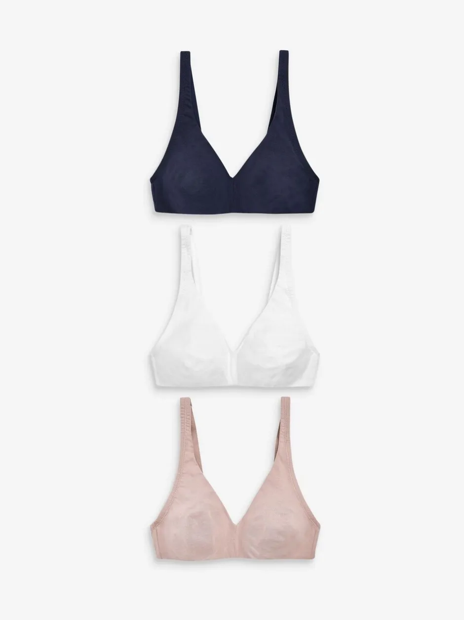 Beha's*Next - Katoenmix ultiem comfort beha's verpakking van 3 Wit/marineblauw/roze