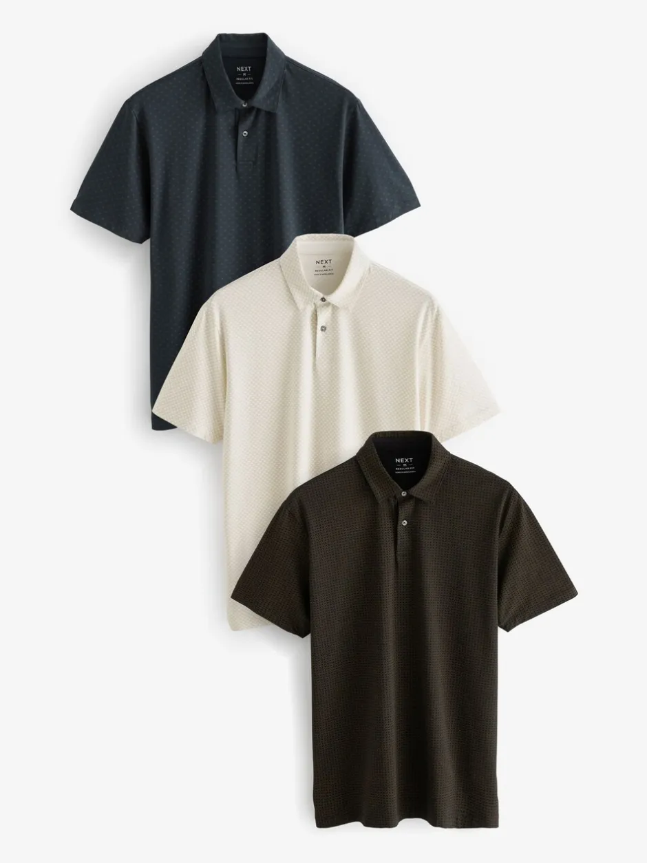 Poloshirts*Next Wit/marineblauw/zwart met goudkleurige geometrische print - Set van 3 jersey poloshirts met korte mouwen