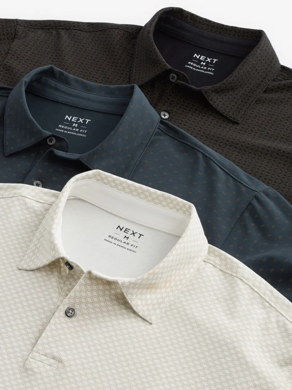 Poloshirts*Next Wit/marineblauw/zwart met goudkleurige geometrische print - Set van 3 jersey poloshirts met korte mouwen