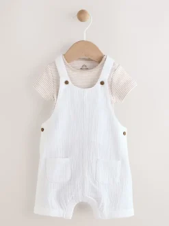 Tuinbroeken*Next Wit/neutraal - Babyset van geweven tuinbroek en gestreepte romper (0mnd-2jr)