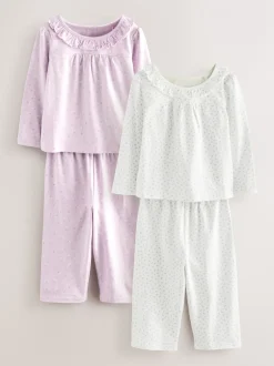 Nachtkleding En Pyjama's|Pyjama's*Next Wit/paars met fijne bloemenprint - Verpakking van 2 pyjama's met wijde pijpen (9mnd-8jr)