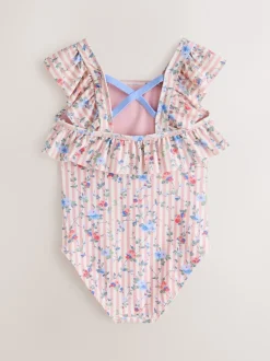 Badkleding|Badkleding*Laura Ashley - Frill Detail Swimsuit Wit/roze