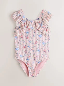 Badkleding|Badkleding*Laura Ashley - Frill Detail Swimsuit Wit/roze