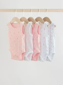 Rompertjes En Hemdjes|Next Wit/roze - Set van 5 katoenen hemdrompertjes voor baby's