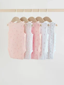 Rompertjes En Hemdjes|Next Wit/roze - Set van 5 katoenen hemdrompertjes voor baby's