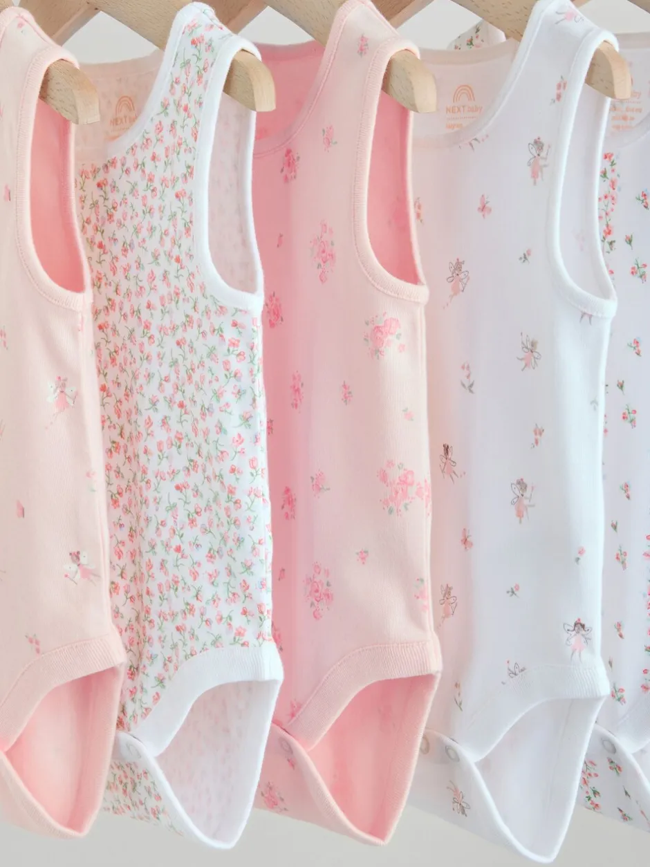 Rompertjes En Hemdjes|Next Wit/roze - Set van 5 katoenen hemdrompertjes voor baby's