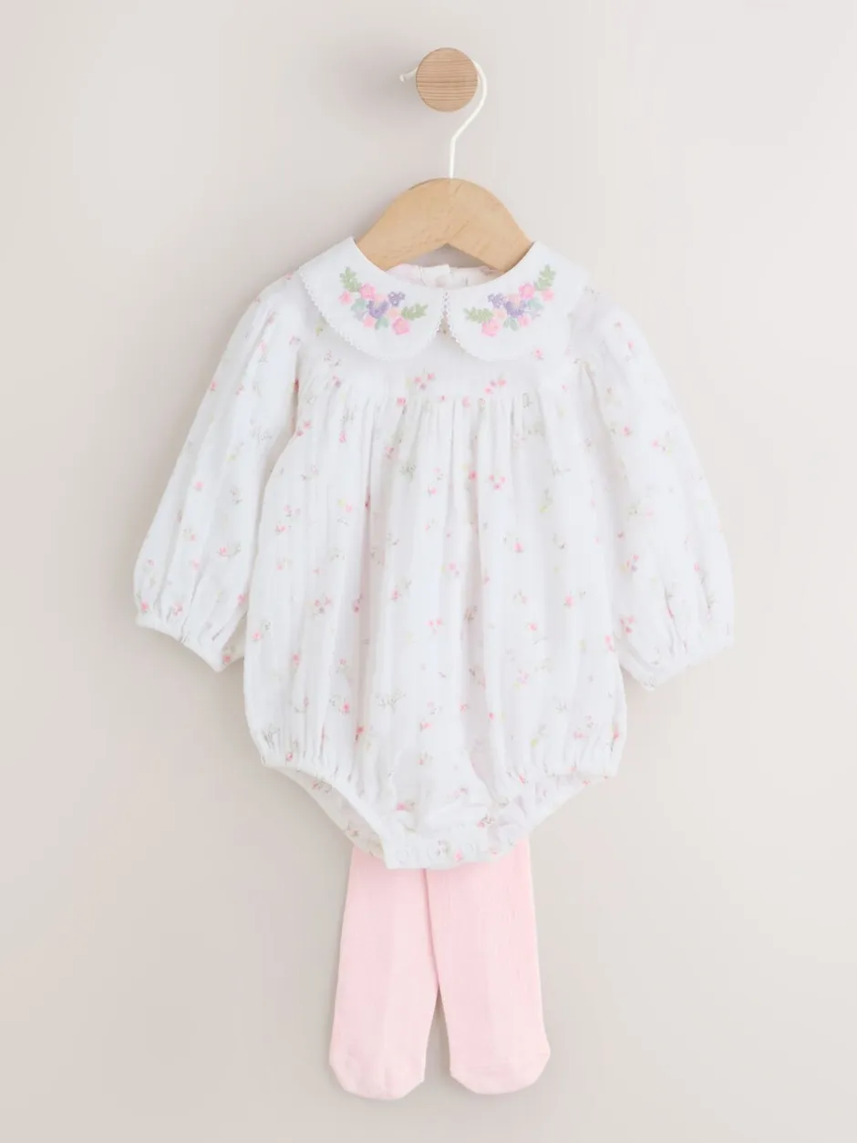 Rompertjes En Tuinbroeken|Babypakjes En Babypyjama's|Next Wit/roze met fijne print - Babyrompers met bloemenprint Set 2 -delig met maillot (0mnd -3jr)