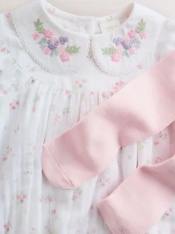 Rompertjes En Tuinbroeken|Babypakjes En Babypyjama's|Next Wit/roze met fijne print - Babyrompers met bloemenprint Set 2 -delig met maillot (0mnd -3jr)