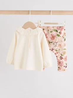 Tops*Next Wit/roze/konijn/bloemenprint - Set met lange mouwen en legging voor baby's (0mnd-2jr)