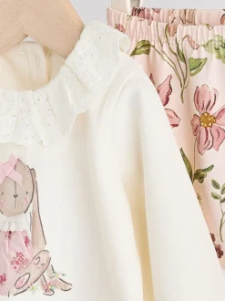 Tops*Next Wit/roze/konijn/bloemenprint - Set met lange mouwen en legging voor baby's (0mnd-2jr)