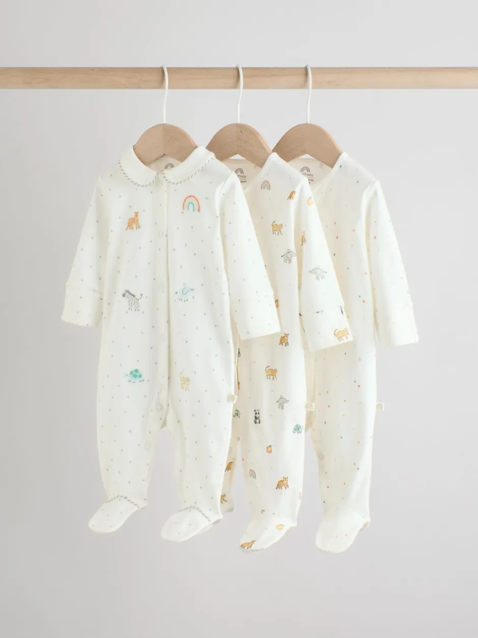Babypakjes En Babypyjama's|Next - Verpakking van 3 slaappakjes (0-2jr) Witte basis