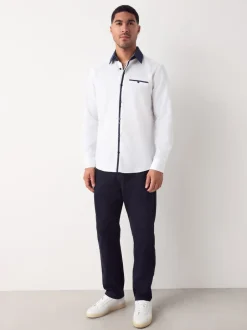 Formele Overhemden*Next Witte Hatch Contract Kraag - Smart Trimmed Long Sleeve Party Shirt