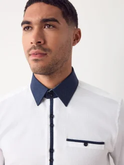 Formele Overhemden*Next Witte Hatch Contract Kraag - Smart Trimmed Long Sleeve Party Shirt