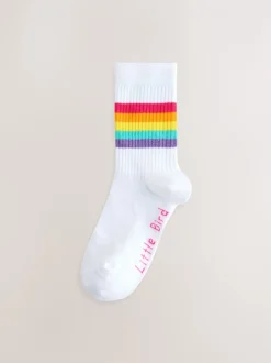 Sokken En Panty's|Sokken En Panty's*Little Bird by Jools Oliver - White Tube Socks 7 Pack Witte pastelkleurige regenboogprint