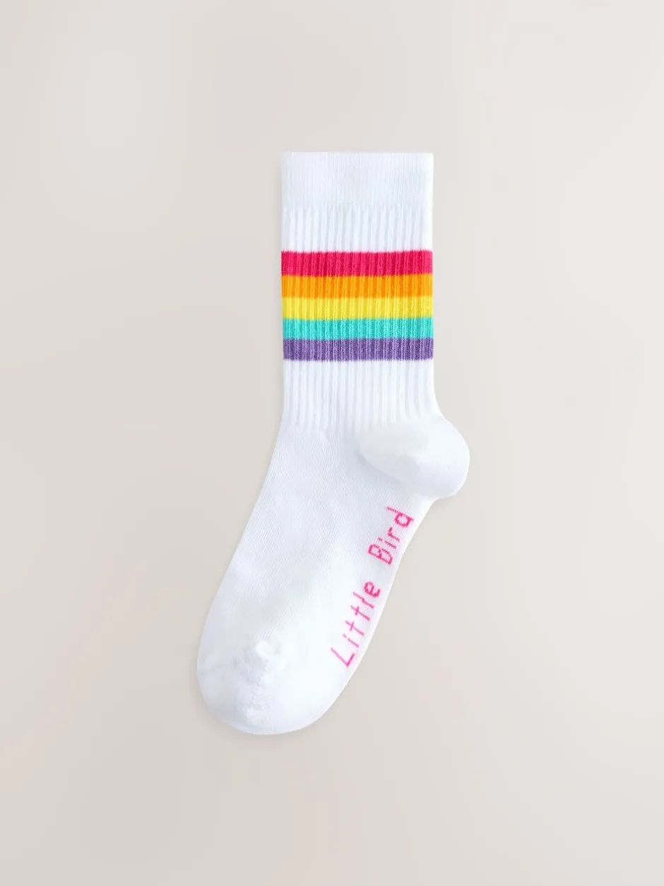 Sokken En Panty's|Sokken En Panty's*Little Bird by Jools Oliver - White Tube Socks 7 Pack Witte pastelkleurige regenboogprint